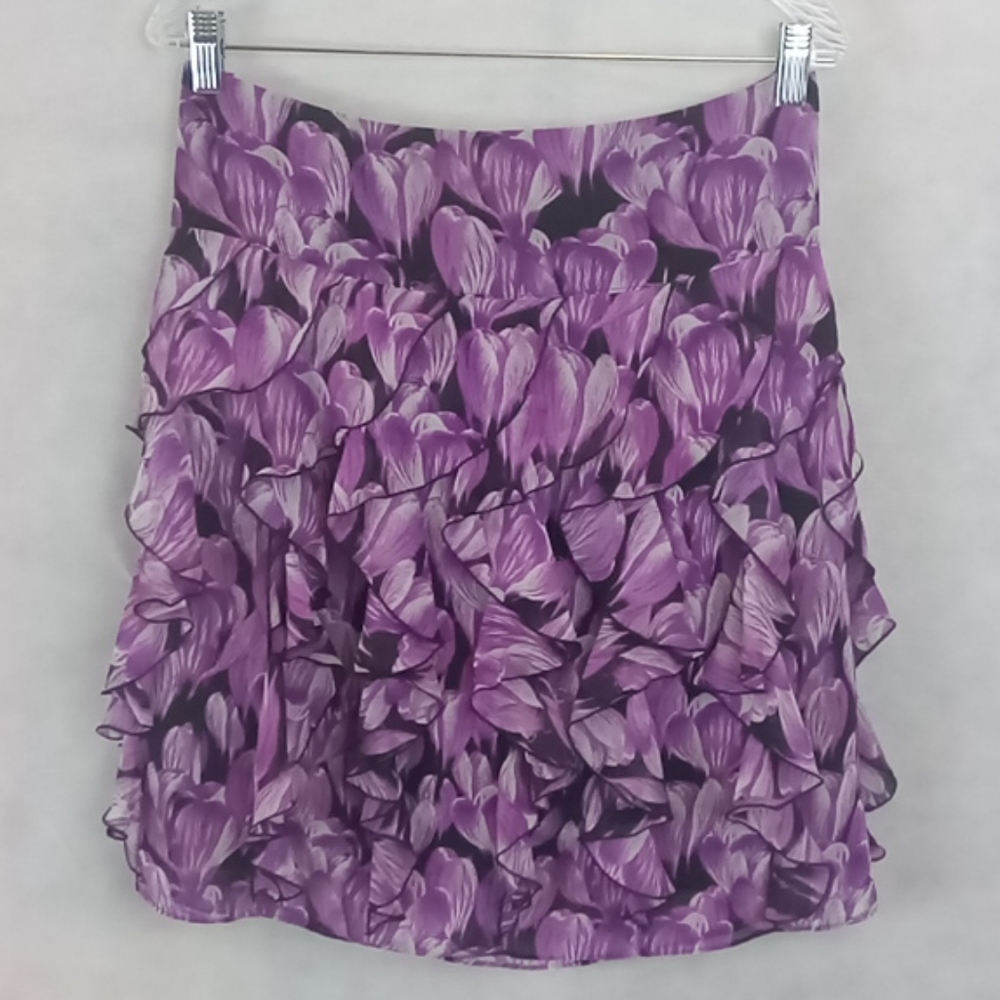 Worthington Purple Floral Tiered Ruffled Skirt